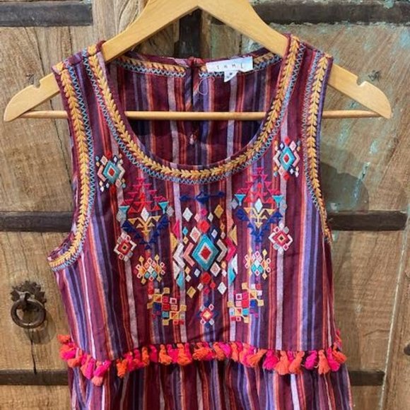 THML Tops - Embroidered Maroon Babydoll Tank